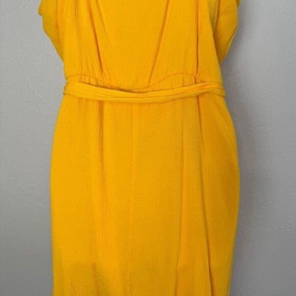 Nine West Crosshatch Flutter Hem Tie Waist Dress yellow mustard XL - Picture 8 of 11